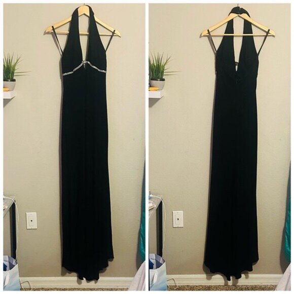 Niki by Niki Livas Black Halter Gown Sz 2 Y2K Glam Rhinestone Maxi Dress - Picture 1 of 12